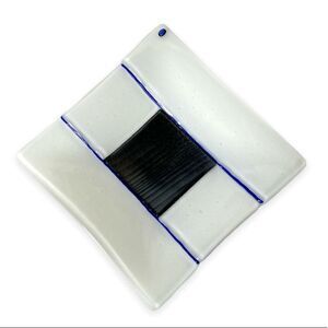 Fused Glass‎ Trinket Plate Handmade Blue Gray White Square 6.5” Murano Style
